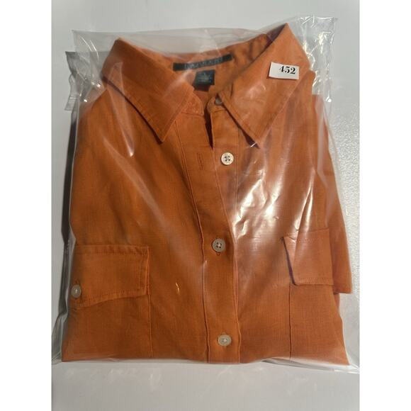 Lauren Ralph Lauren Orange Linen Button Down Popover 3/4 Sleeve Top Womens Sz L - Picture 10 of 10
